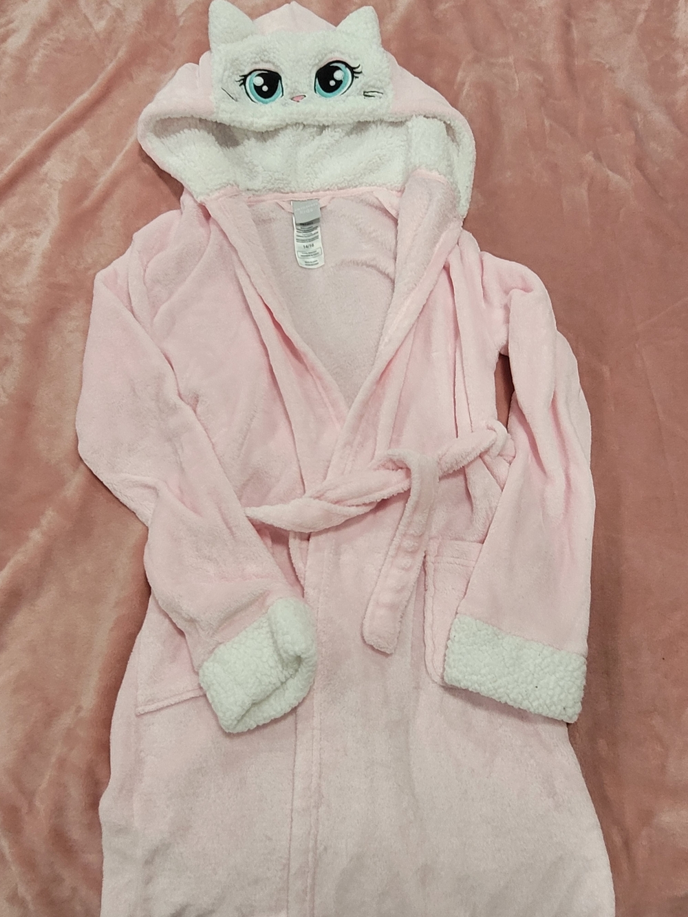 Cozy Pink Hooded Cat Robe for Girls - Plush Fleece